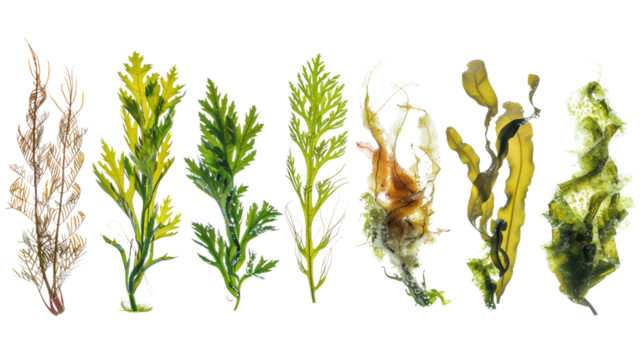 Set of seaweeds on transparent background