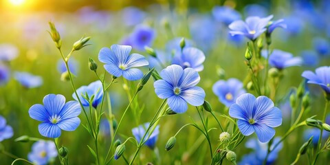 Flax blue flowers blooming in a meadow, flax, blue, flowers, bloom, meadow, nature, spring, delicate, petals, vibrant, field