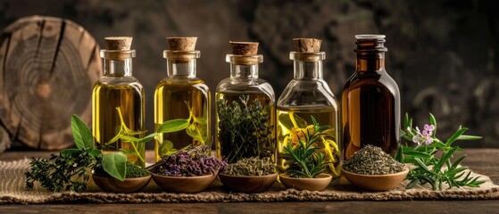 Herb oil bottles of homeopathy herbs