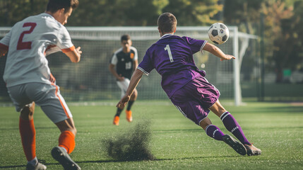 Obraz premium Intense Soccer Action: Players on the Field and Goal Scoring