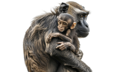 Monkey Holding a Baby on transparent background