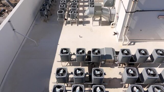 Rooftop HVAC air conditioning units 4k flyover