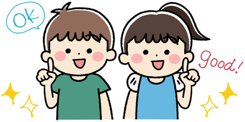 笑顔で指差しをする子供のアイコンイラスト