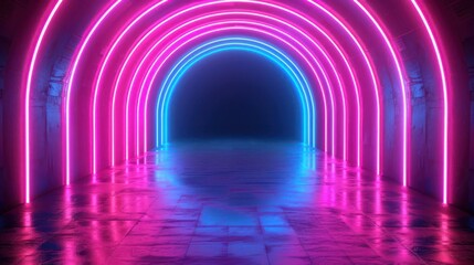 Abstract neon flight through a hyper tunnel