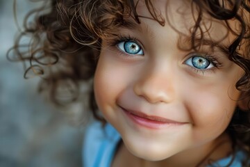 Naklejka premium candid portrait of a curious child with bright eyes and an infectious smile capturing the innocence and joy of childhood photography