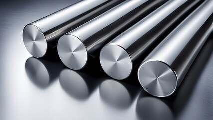 Polished steel bars with smooth, reflective surfaces, neatly aligned in an industrial setting.