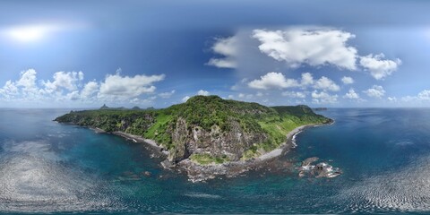 360 aerial photo taken with drone of Baia dos Golfinhos on Fernando de Noronha, Brazil