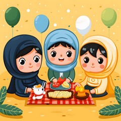 Three Friends Having a Picnic