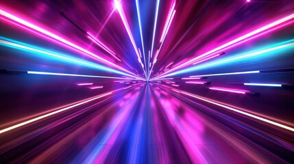 Abstract neon hyper flight in a tunnel