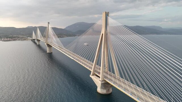 Aerial view of the Charilaos Trikoupis bridge Rio-Antirio in Greece