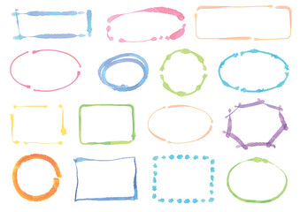 白背景のカラフルな水彩風吹き出しフレーム15点セット