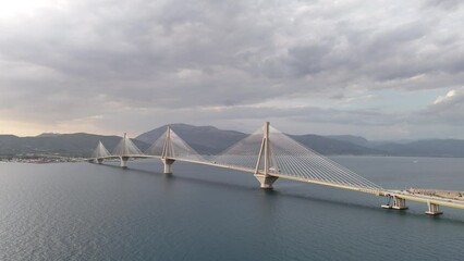 Aerial view of the Charilaos Trikoupis bridge Rio-Antirio in Greece