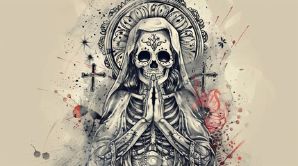 Santa Muerte praying with folded hand tattoo idea