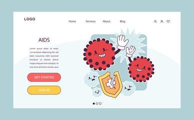 World AiDs day web banner or landing page. HIV cells, immunodeficiency