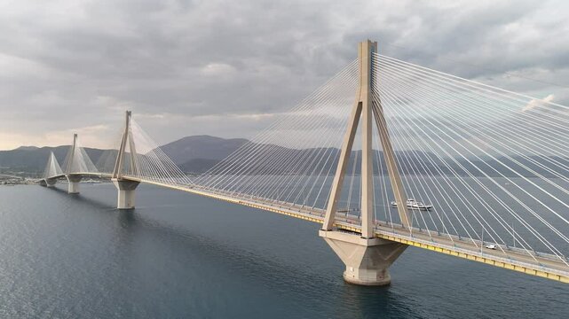 Aerial view of the Charilaos Trikoupis bridge Rio-Antirio in Greece