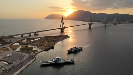Aerial view of the Charilaos Trikoupis bridge Rio-Antirio in Greece