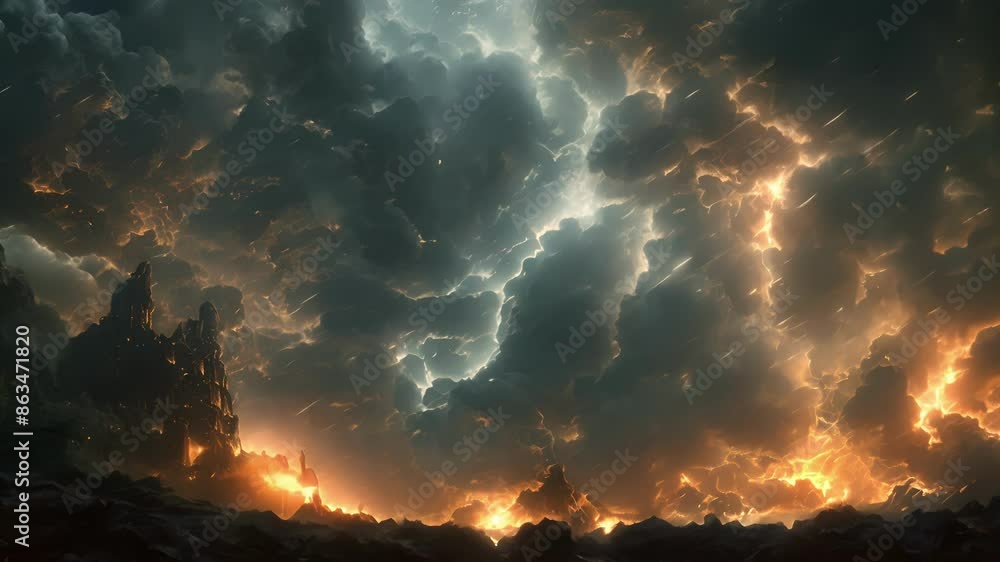 Poster the thunderstorm was accompanied by a fierce display of glowing particles crackling and sparking in 