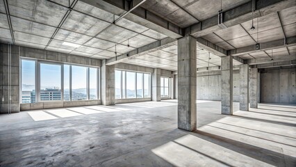 Unfinished concrete building interior, construction, architecture, industrial, development