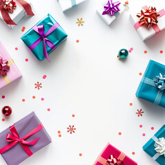 Colorful Gift Boxes with Ribbons on White Background