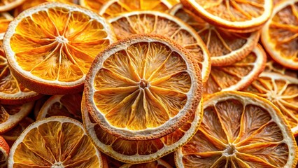 Close-up of round dried orange slices and twisted strips of orange peel , dried fruit, orange, citrus, slice, food, snack