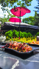 Asian noodles with beef meat and vegetables 