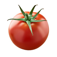 A single red tomate.  Plain background.