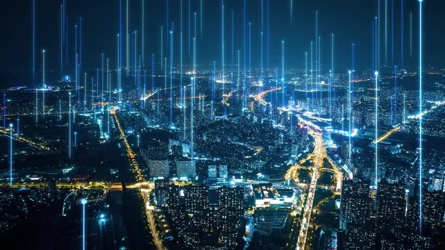 smart Connected city skyline. Futuristic network concept, city Technology