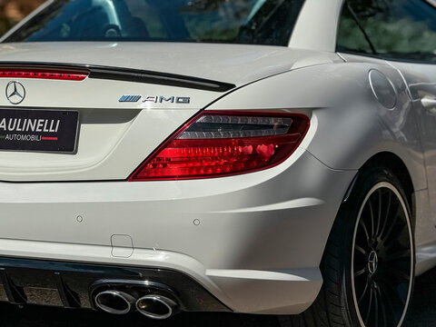 Mercedes Benz AMG SLK 55 rear end closeup, Luxury sportscar taillight closeup, High Resolution