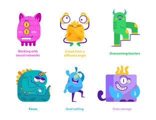 monster helpers. Flat Vector Illustration
