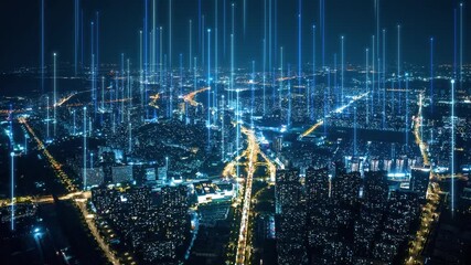 smart Connected city skyline. Futuristic network concept, city Technology - Powered by Adobe