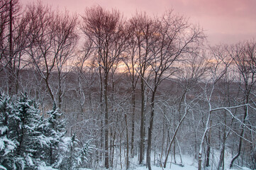 new england winter sunset in connecticut