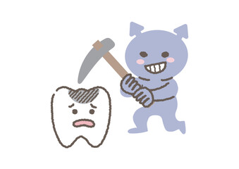 歯をいじめる虫歯菌のイラスト