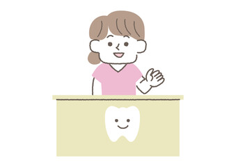 ご案内をしている歯医者の受付の女性のイラスト