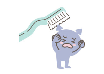 歯ブラシにやられる虫歯菌のイラスト