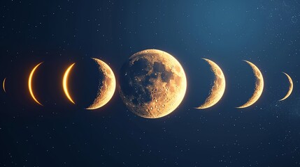 Detailed depiction of the moon phases and their astrological significance, moon phases, lunar astrology