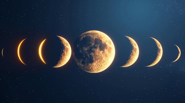 Detailed depiction of the moon phases and their astrological significance, moon phases, lunar astrology