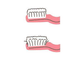 綺麗な歯ブラシと使い古した歯ブラシのイラスト