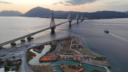 Aerial view of the Charilaos Trikoupis bridge Rio-Antirio in Greece