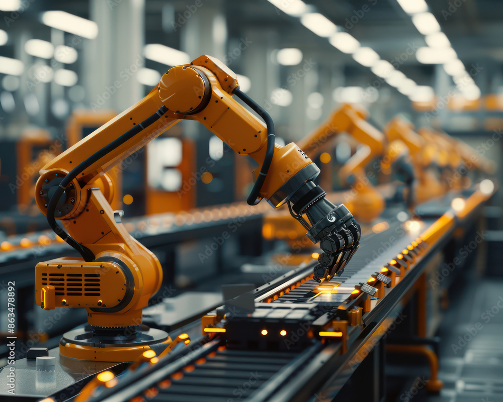 Poster advanced robotics revolutionizing manufacturing and production lines future factories with cutting e
