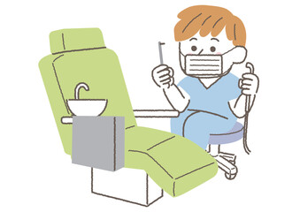 歯医者の診察台と男性歯科医