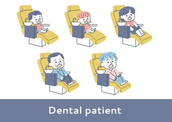 歯医者の診察台に座っている人々のセット