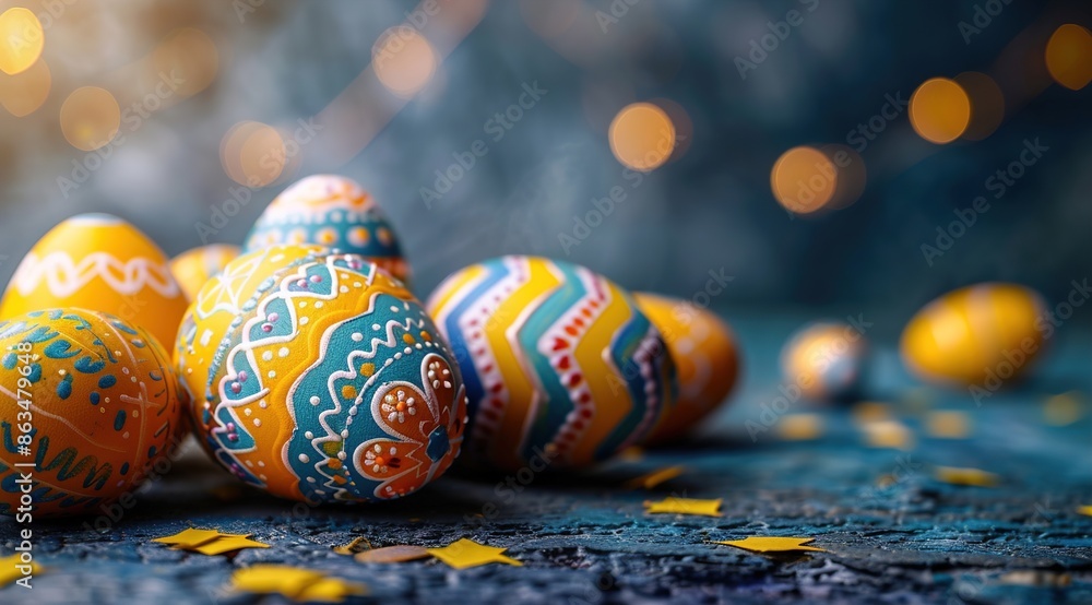 Wall mural easter eggs on wooden background