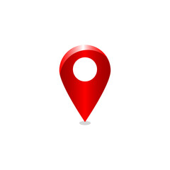 3D location icon vector. Red color shiny location point or pin mark for navigation isolated on white background