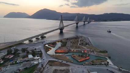 Aerial view of the Charilaos Trikoupis bridge Rio-Antirio in Greece