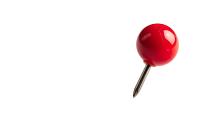 Red pin, push pin on transparent background