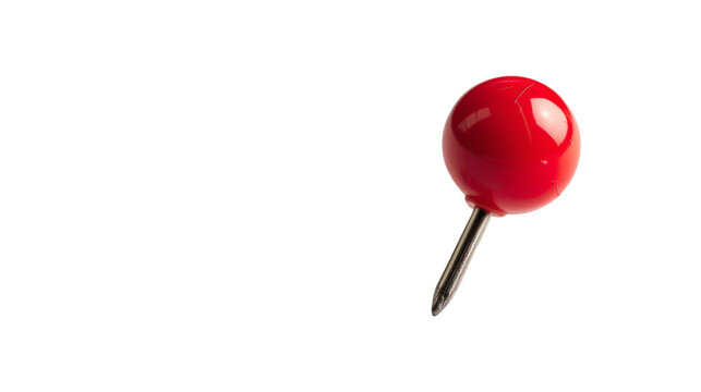 Red pin, push pin on transparent background