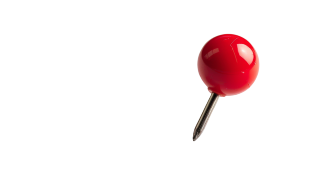 Red pin, push pin on transparent background