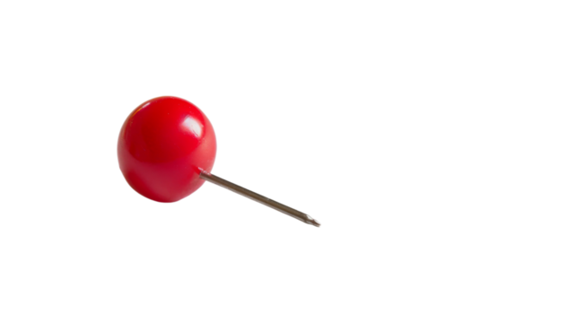 Red pin, push pin on transparent background