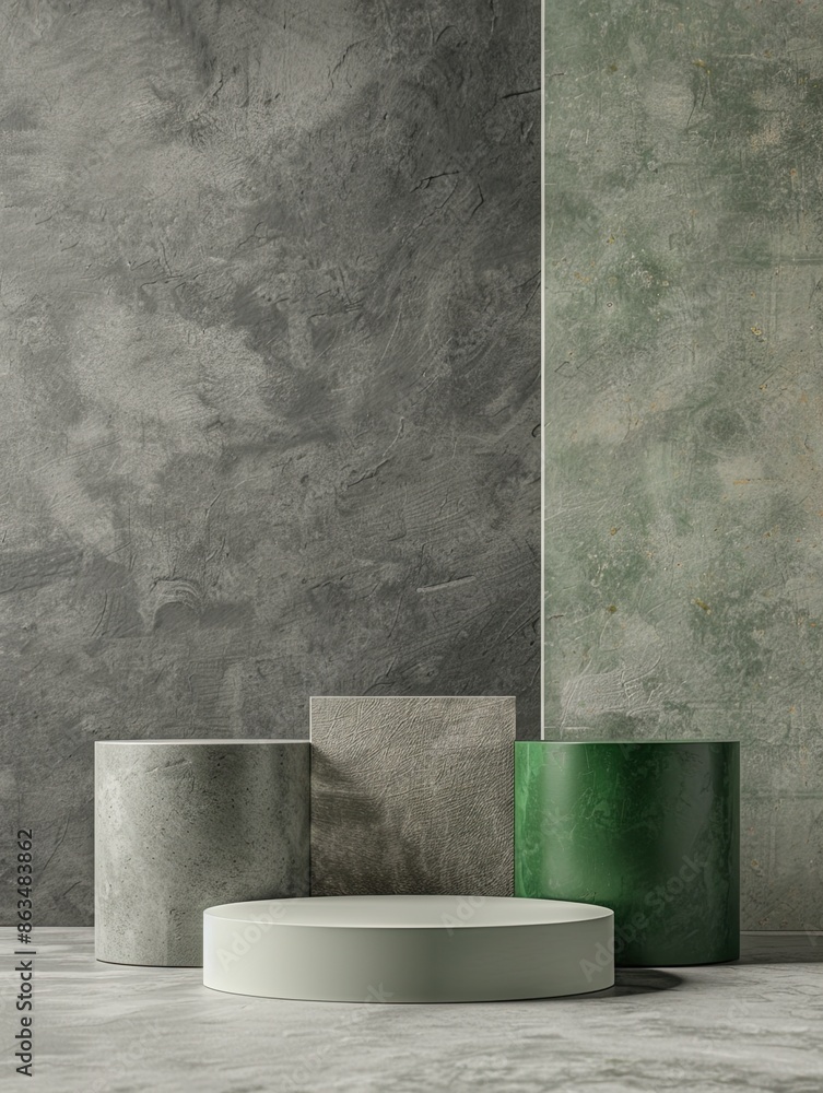 Poster 3d podium. abstract minimal scene with geometrical forms. design for product presentation.