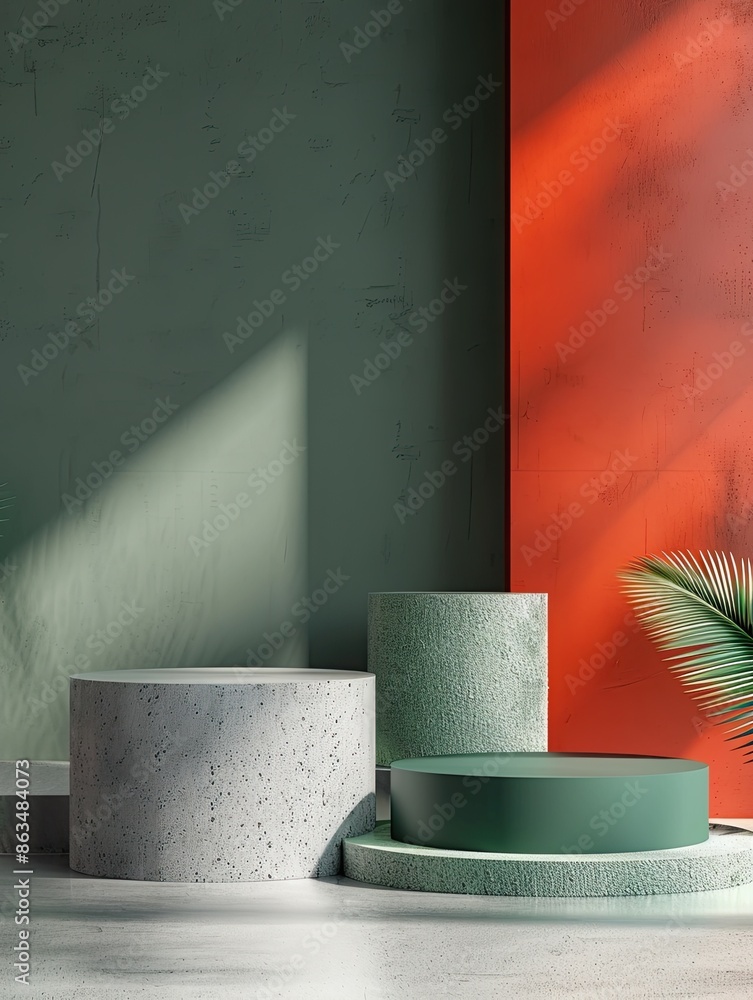 Poster 3d podium. abstract minimal scene with geometrical forms. design for product presentation.
